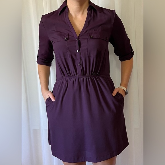 Express Purple Shirt Dress w/ Pockets - Picture 2 of 11